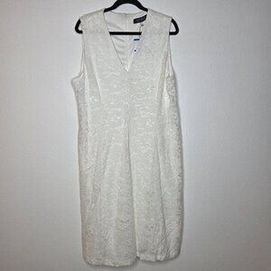 NWT Kasper Women's V-Neck Sleeveless Lace Fit-and-Flare Dress - White